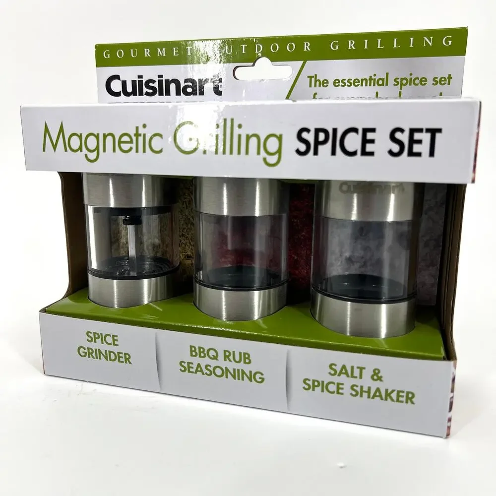 Cuisinart Css-33 Magnetic Grilling Spice Set Silver 3 piece NEW in Box